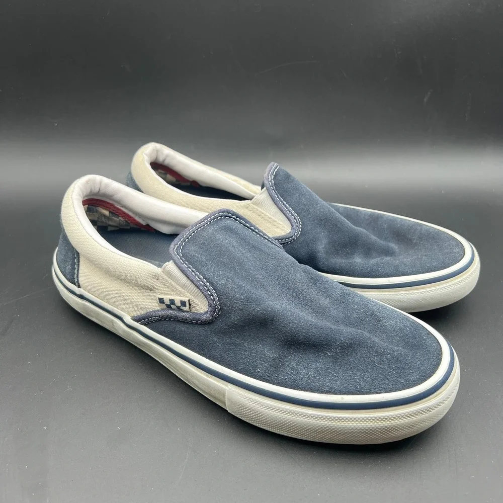 Vans Classic Slip-On Mens 8 Sneaker Navy Blue Suede Low Top Skateboard Shoes